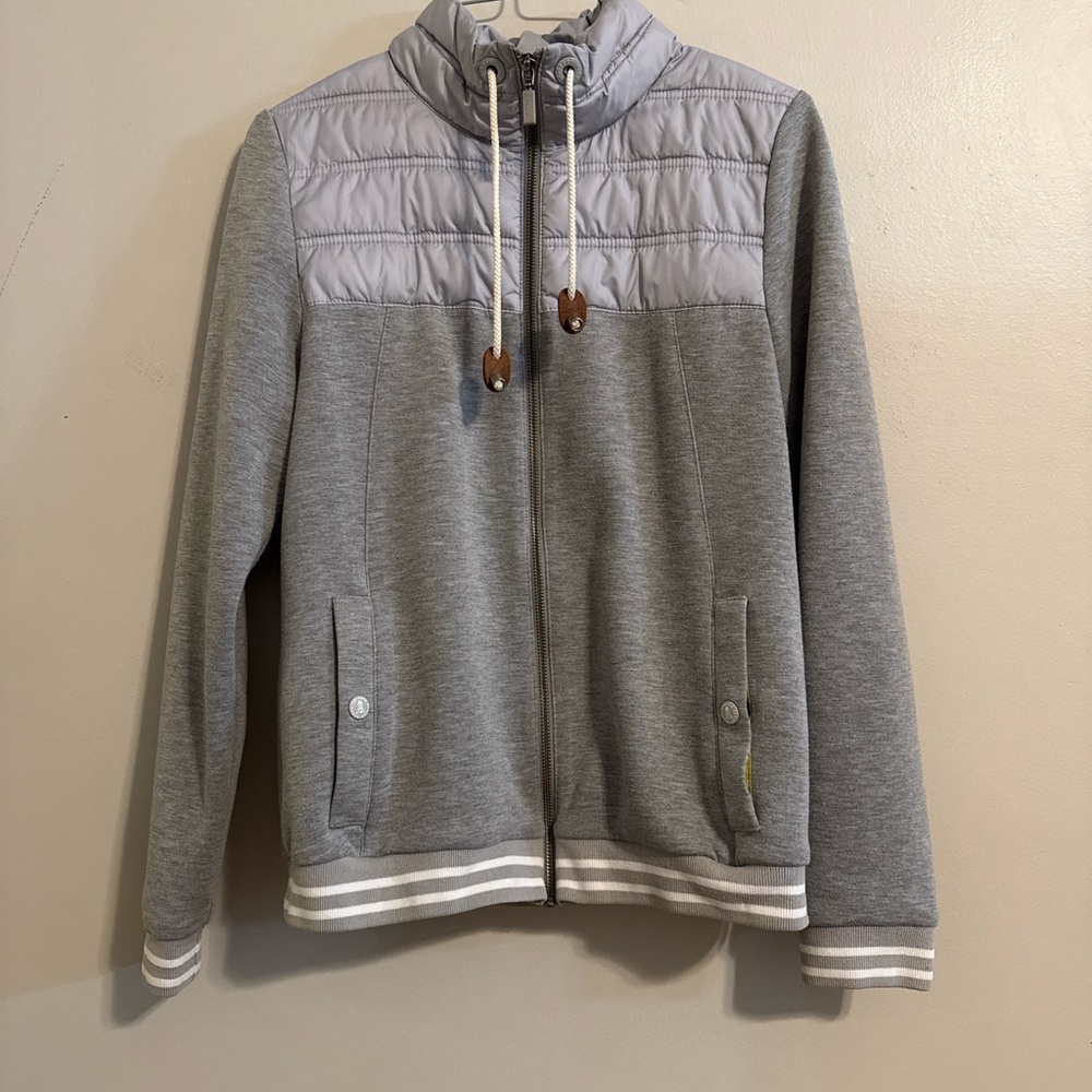 Barbour Selsey Zip Sweater Jacket us sz 6 Gray Quilted Hoodie Athleisure